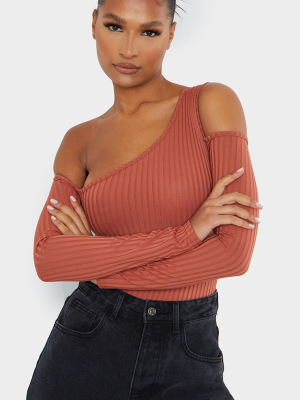 Rust Rib Cut Out Long Sleeve Bodysuit