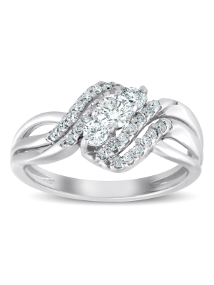 Pompeii3 5/8 Ct Three Stone Diamond Engagement Anniversary Multi Row Ring 10k White Gold