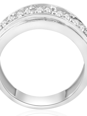 Pompeii3 1 Ct Mens Diamond Five Stone Wedding Ring 10k White Gold