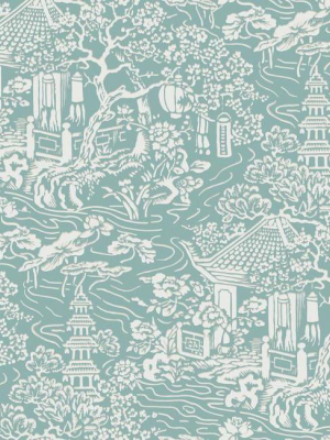 Chinoiserie Wallpaper In Blue-green From The Tea Garden Collection By Ronald Redding For York Wallcoverings