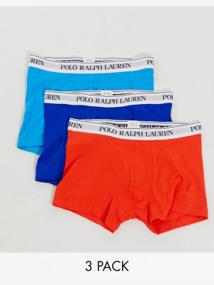 Polo Ralph Lauren 3 Pack Trunks In Navy/blue/orange With Contrasting Logo Waistband