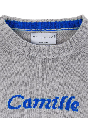 Camden Personalised Cashmere Baby Sweater - London Grey & Navy