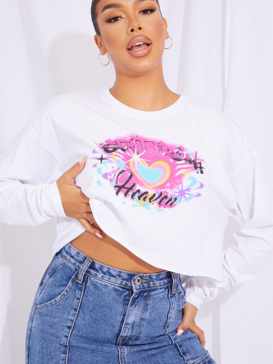 White Graffiti Print Long Sleeve Top