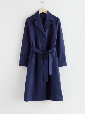 Belted A-line Twill Trenchcoat