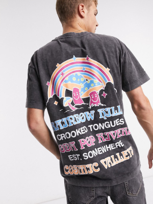 Crooked Tongues Oversized T Shirt In Acid Wash With 'rainbow Hills' Print