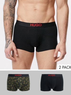 Hugo Bodywear 2 Pack Printed Trunks In Black
