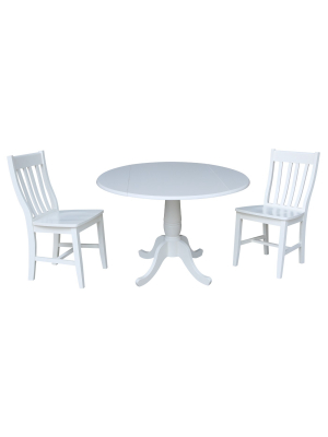 42" Round Top Pedestal Drop Leaf Table With 2 Chairs White - International Concepts