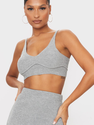 Grey Bust Detail Ribbed Knitted Cropped Top