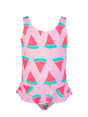 Snapperrock Little Girl's Skirted Watermelon Swimsuit G13049