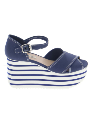 Miu Miu Striped Wedged Sandals