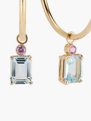 Aquamarine & Pink Sapphire Hoop Earrings