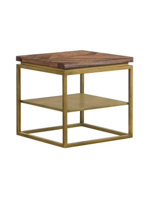 Faye Side Table With Shelf Rustic Brown/antiqued Brass - Armen Living