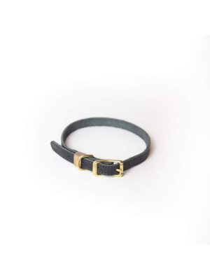 Milled Black Leather Dog Collar