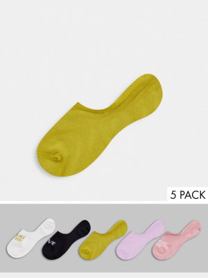 Monki 5 Pack Word Sneaker Socks In Multi