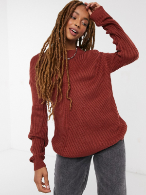 Jdy Oversized Ribbed Sweater With High Neck In Brown