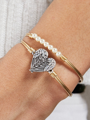 Angel Wing Heart Bangle Bracelet With Crystals