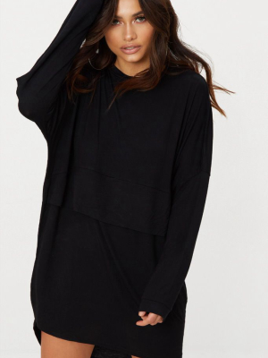 Black Long Sleeve Layer Jersey T Shirt Dress