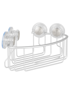 Rustproof Aluminum Turn-n-lock Suction Bathroom Shower Corner Basket Silver - Idesign