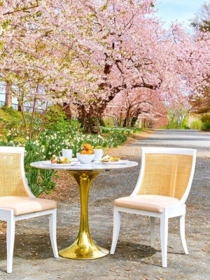 Stockholm Center Round Table Brass With White Marble Top