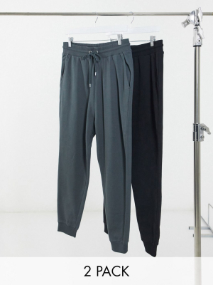 Asos Design Drop Crotch Sweatpants 2 Pack In Black/washed Black Save