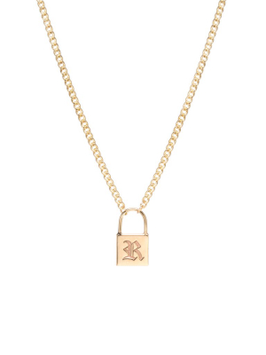 14k Small Padlock Necklace With Old English Initial