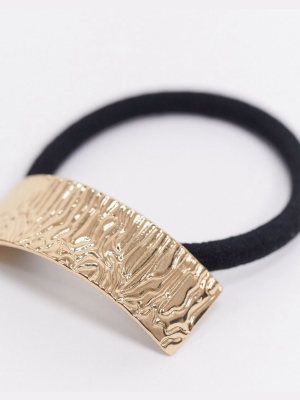 Glamorous Exclusive Minimal Metal Hairband In Hammered Gold