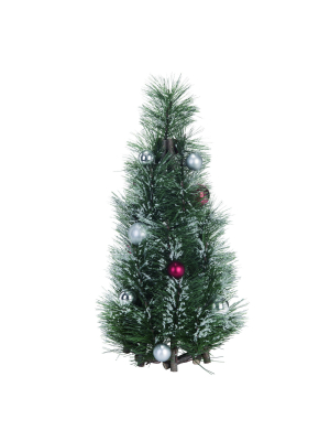 Transpac Wood 16 In. Green Christmas Frosted Tree With Orns