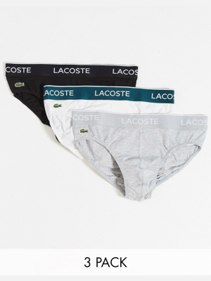 Lacoste 3 Pack Briefs In Black/ White/ Gray