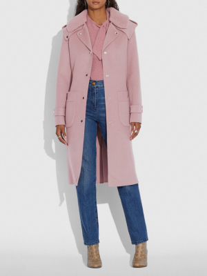 Double Face Midi Coat With Removable Shearling...