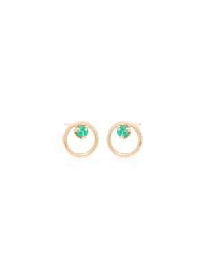 14k Circle Emerald Prong Studs