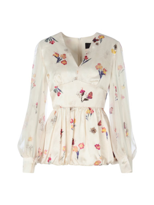 Max Mara Floral Print V-neck Blouse