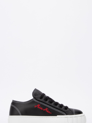 Miu Miu Logo Embroidered Low Top Sneakers