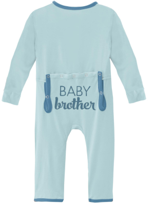 Kickee Pants Applique Coverall With Zipper - Spring Sky Baby Brother