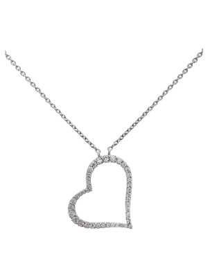 Women's Heart Necklace With Clear Cubic Zirconia In Sterling Silver - Clear/gray (18")