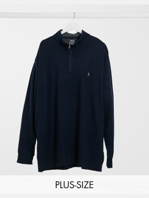 Polo Ralph Lauren Big & Tall Multi Player Logo Half Zip Sweatshirt Double Knit In Navy