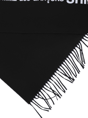 Comme Des Garçons Shirt Logo Print Fringed Scarf