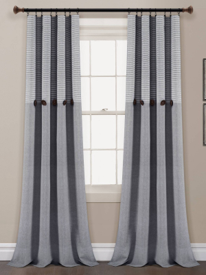 Set Of 2 Farmhouse Button Striped Yarn Dyed Woven Cotton Window Curtain Panels - Lush Décor