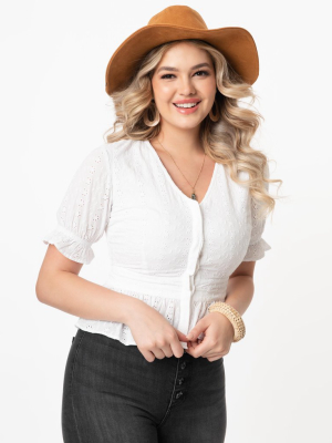 White Eyelet Peplum Jolene Blouse