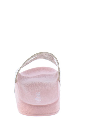 Circle100 Pink Sparkle Open Toe Flat Slide Sandal