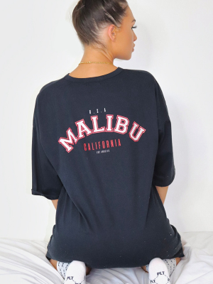 Black Malibu Slogan Boyfriend T Shirt Dress