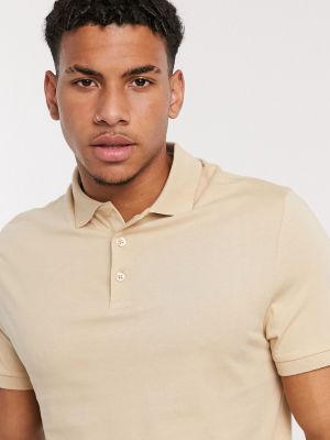 Asos Design Organic Polo In Beige