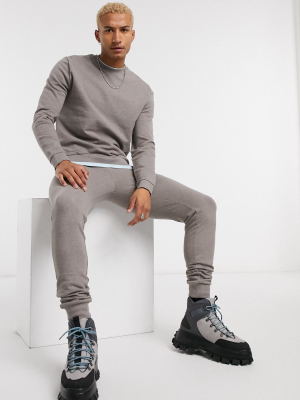 Asos Design Organic Tracksuit In Brown Marl