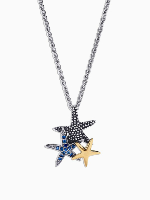 Effy Seaside Sterling Silver Sapphire Starfish Pendant, 0.15 Tcw