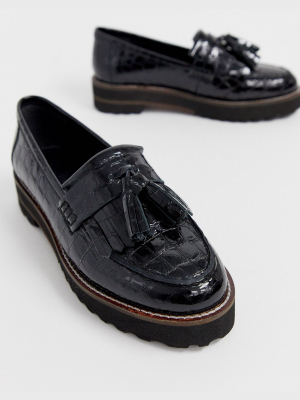 Asos Design Meze Chunky Fringed Leather Loafers In Black