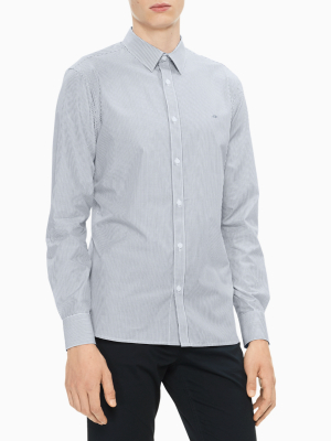 Slim Fit Striped Logo Button Down Shirt