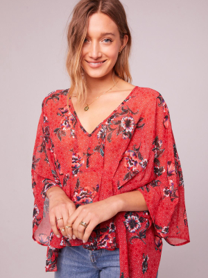 Mendocino Red Floral Batwing Sleeve Top