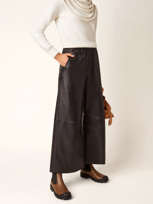 Cropped Leather Wide-leg Trousers