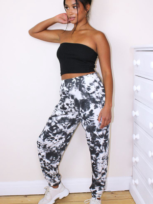 Petite Black Tie Dye Cuffed Hem Joggers