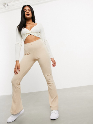 Asos Design Rib Kick Flare Legging In Sand