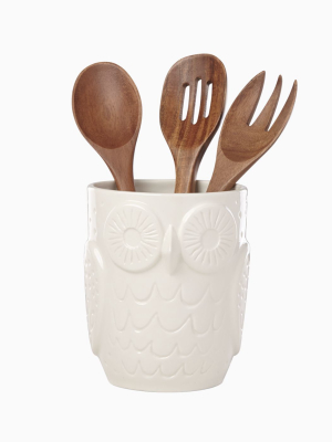Cannon Street Owl Utensil Crock With Servers